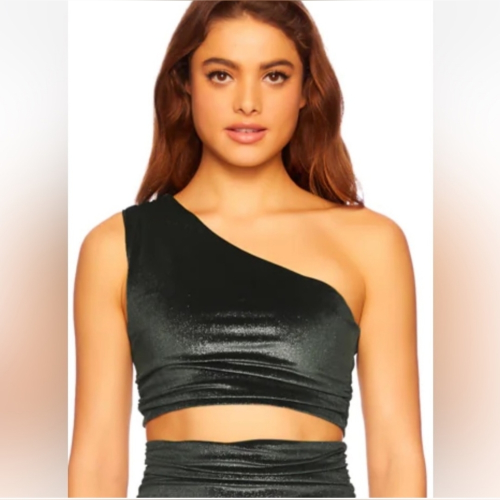 Susana Monaco velvet Shimmer one shoulder crop top sz XS NWT